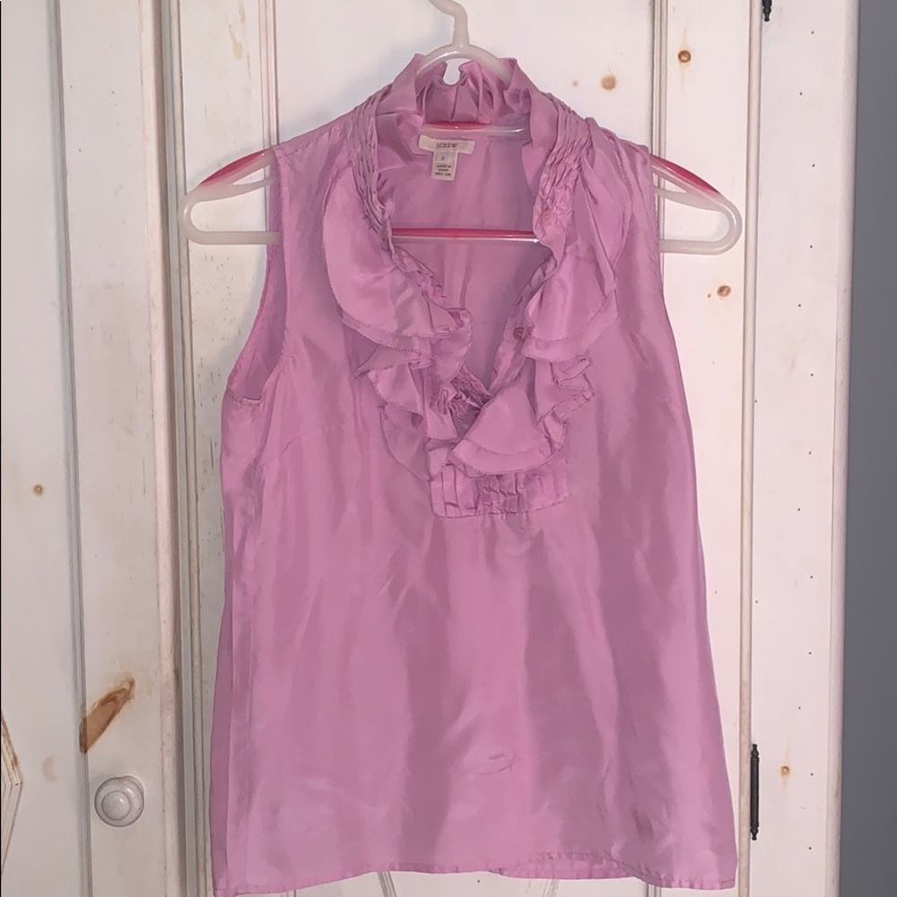 J Crew Pink Silk Ruffle Collar Blouse